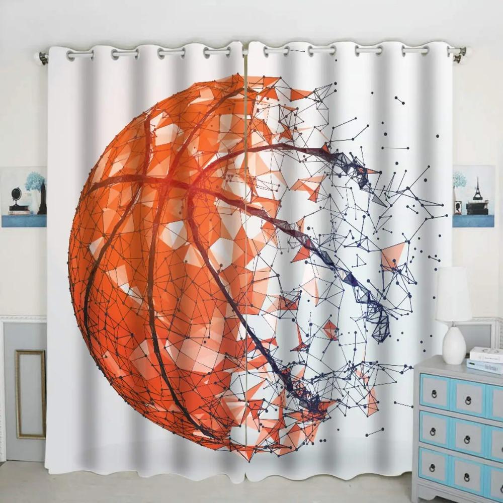 Basketball Curtains ideal ideal for Bedroom Living Room 3D Ball Court Window Opening Treatments Decorative Sports Theme Drapes Competitive Curtain