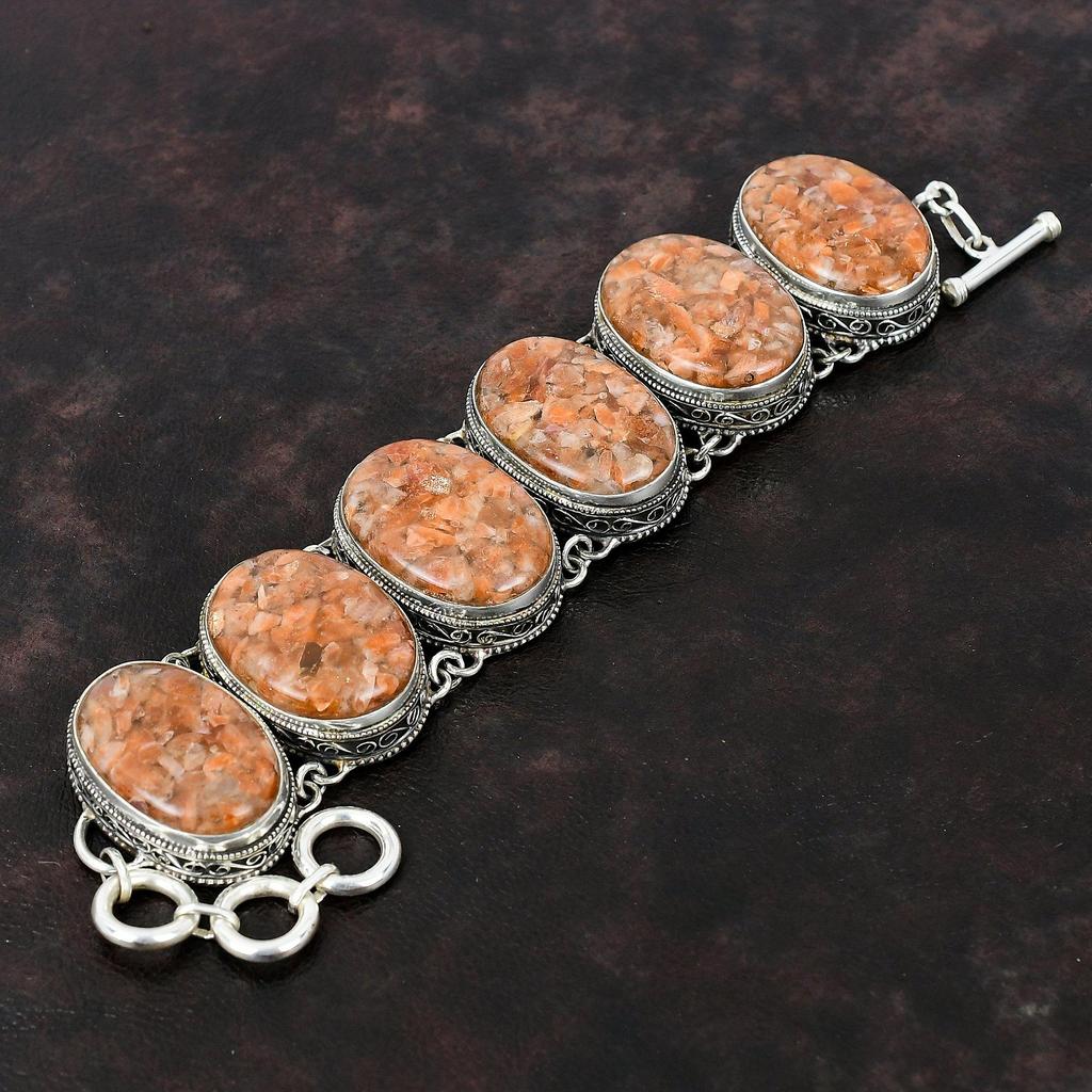 Браслет из солнечного камня, браслет из стерлингового серебра 925 пробы, драгоценный камень, винтажный браслет, изысканные ювелирные изделия, регулируемый браслет-цепочка, браслет ручной работы для подарка