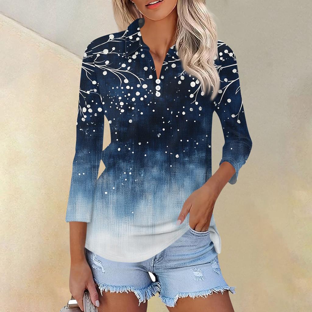 Женская модная повседневная рубашка с отворотом и рукавом 3/4, женские топы на пуговицах