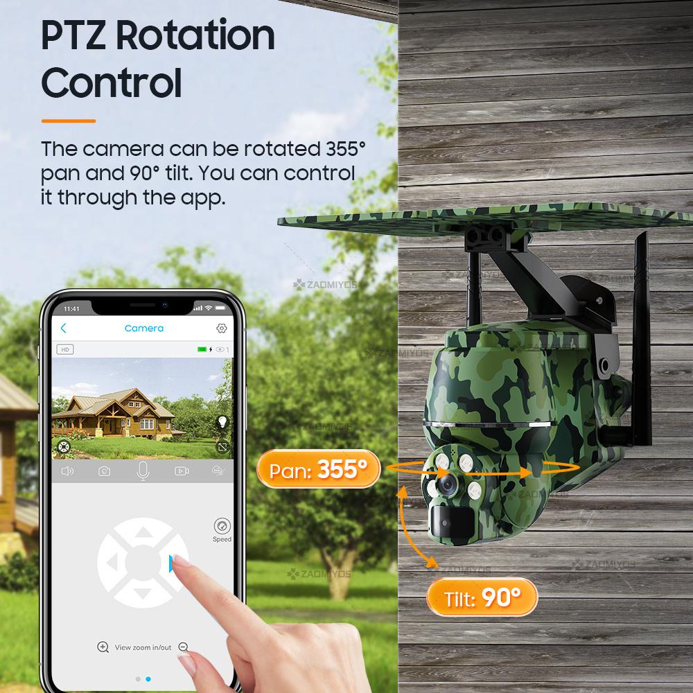 5MP 4G SIM Солнечная наружная дикая природа Водонепроницаемая обнаружение людей/животных WIFI Беспроводная PTZ охранная IP камера для охоты