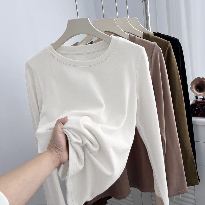 "Расчистка: Женская футболка с длинным рукавом и круглым вырезом из плотной ткани с начесом на осень/зиму