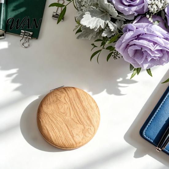 Compact Makeup Mirror Wooden Grain Handheld Mirror, Portable Travel Double-sided Vanity High Clarity Pocket Cosmetic for Women Girls