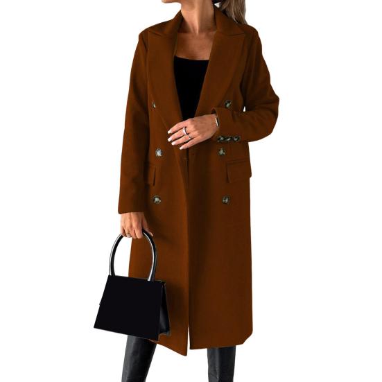 Женский шерстяной жакет с отложным воротником, однотонное двубортное пальто средней длины, термобелье с длинными рукавами, для поездок на работу, свиданий, весна-осень-зима