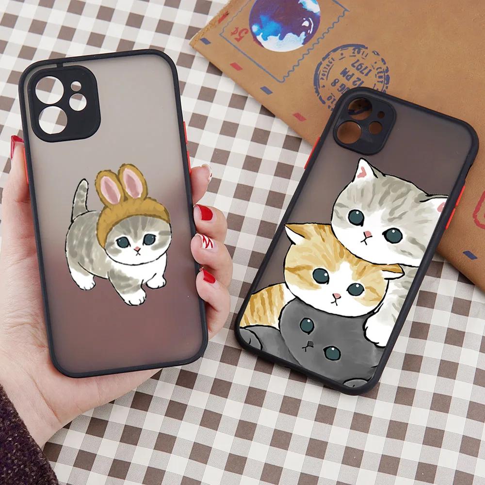 Милый Мультяшный Кот Чехол для Телефона Для iPhone 17 16 15 11 12 14 13 Pro Max Mini X XS XR 7 8 Plus 16E Ударопрочный Жесткий Матовый Чехол Fundas