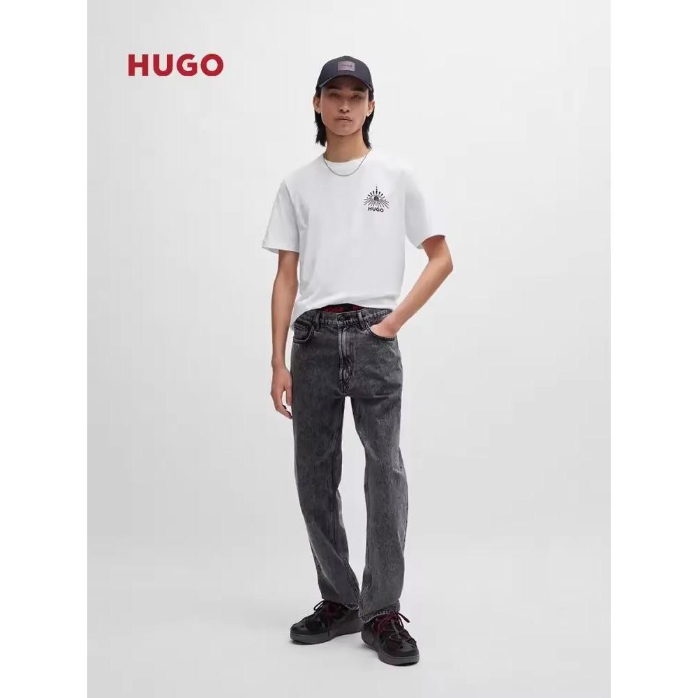 Футболка HUGO из хлопка, летняя, свободного покроя, с круглым вырезом, мужская, с коротким рукавом, фирменный узор, напечатанный, женская, спортивная, фитнес-топ