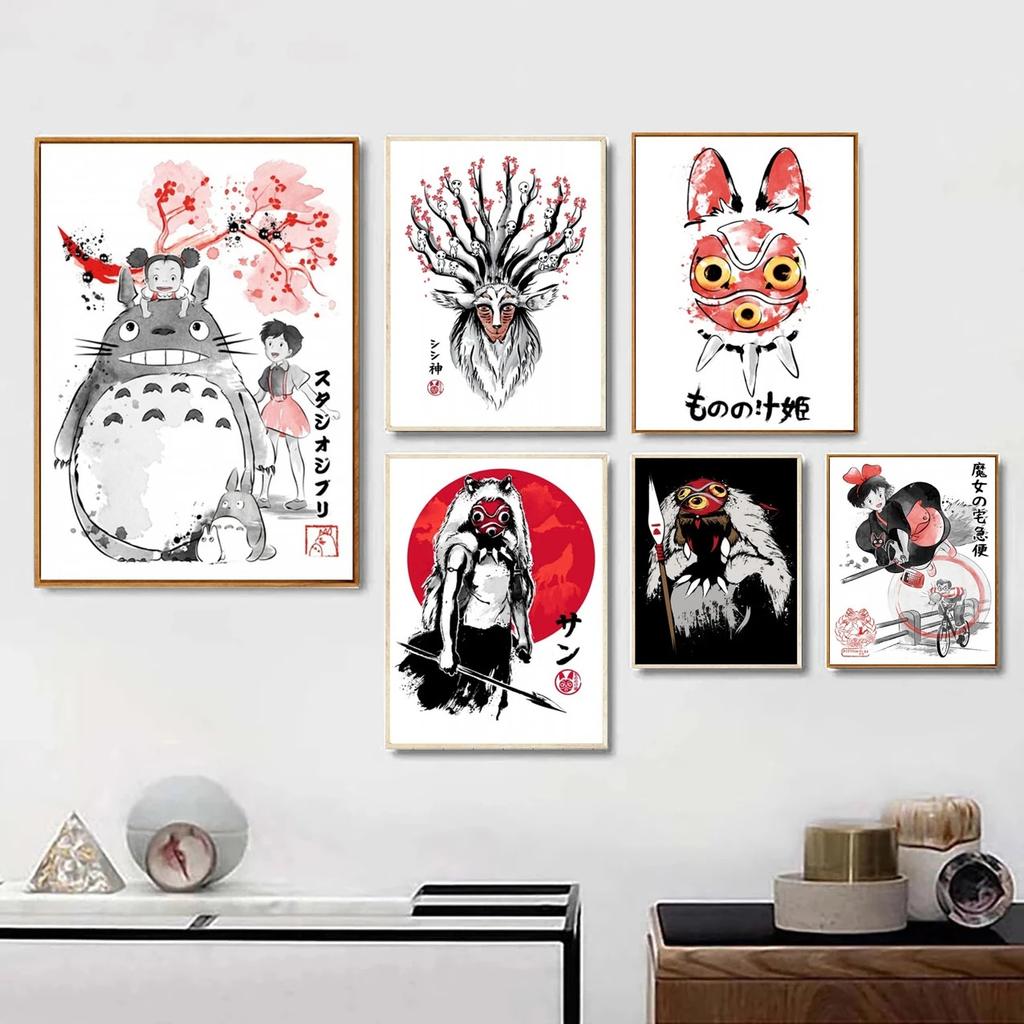 Totoro Cartoon Movie Canvas Painting Japan Hayao Miyazaki Anime Poster Prints Room Decor Wall Art Picture Living Room Home Decor