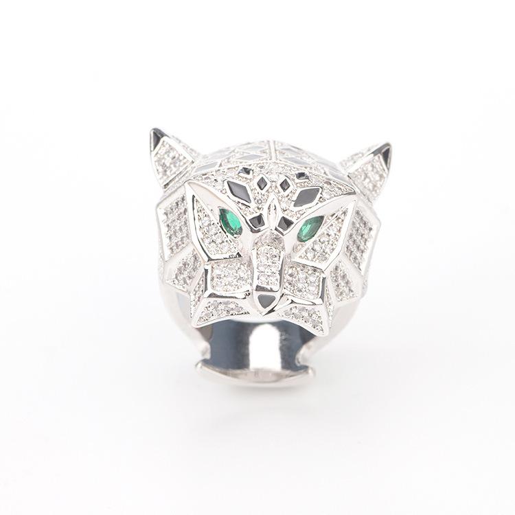 Кольцо с широким леопардовым принтом и зелеными глазами, инкрустированное бриллиантами, персонализированное и властное
