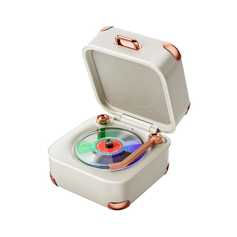 Mini Classic Vintage Bluetooth Speaker Retro Hifi Music Box Vinyl Record Player Design Soundbar Colorful Ambient Light with Mic