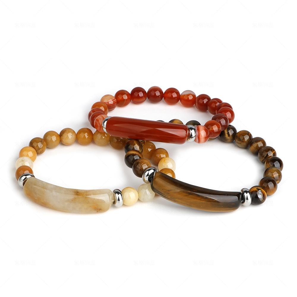 8MM Natural Agate Stone Tiger Eye Stone Obsidian Crystal Bracelet Beaded Elastic Wire Braided Bracelet