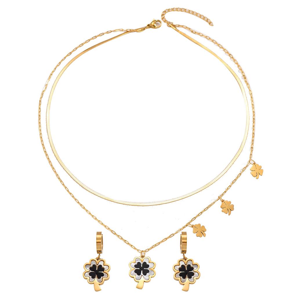 Легкие роскошные персонализированные серьги, ожерелье, комплект из четырехлистного клевера, двухслойный дизайн, цепочка для ключицы, модная пряжка для ушей для женщин
