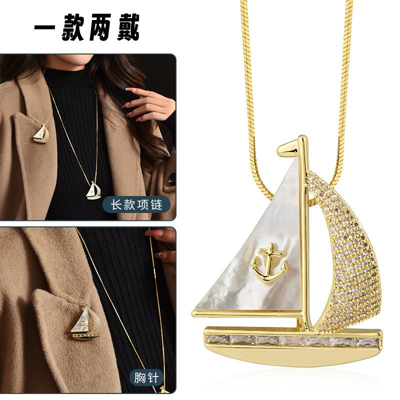 Suijue Pearl Sweater Chain Two Wear Crystal Flower Long Necklace Titanium Steel National Style Two Wear Function