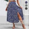 Летний свежий стиль Синяя юбка миди с цветочным принтом - Европейский и американский повседневный отпускной наряд
