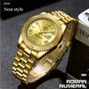 Luxury Golden Red Quartz Watch for Men Stainless Steel Waterproof Luminous Date Week Fashion Men Watches Reloj Hombre