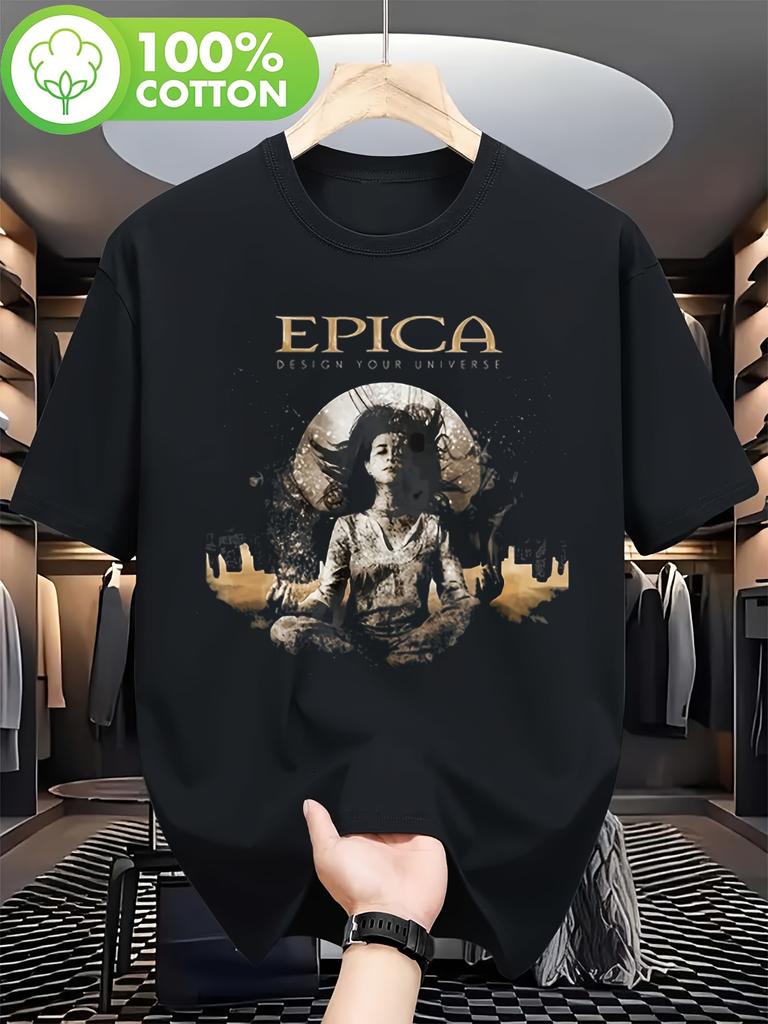 Мужская черная футболка с логотипом группы Epica и мифическим женским узором, Повседневная одежда для музыкальных фанатов и на каждый день - Мужская летн...