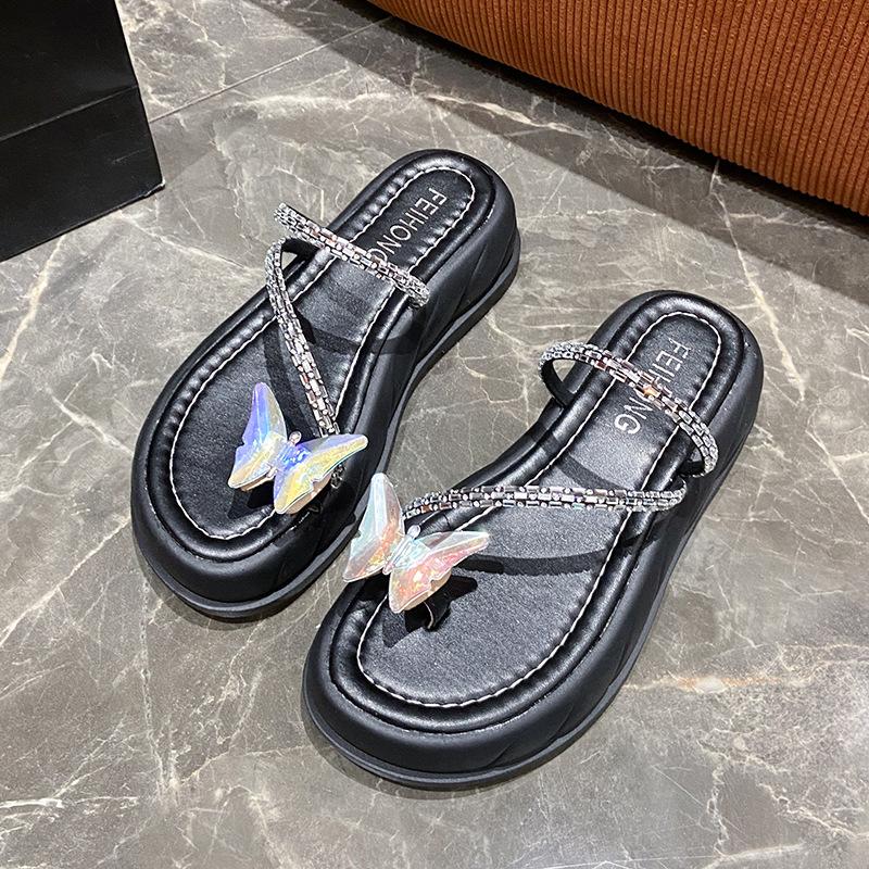 Французские однословные тапочки, женские новые швабры на толстой подошве летом 2025 года, темперамент, сандалии, фея, трендовая уличная обувь