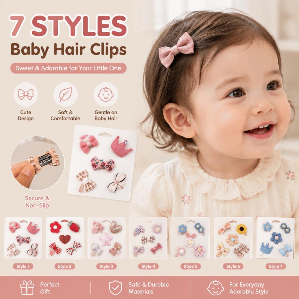 5pcs No Hurt BB Clips Set Printed Toddler Hair Bows Chic Children Hairpins Kid Hair Accessories