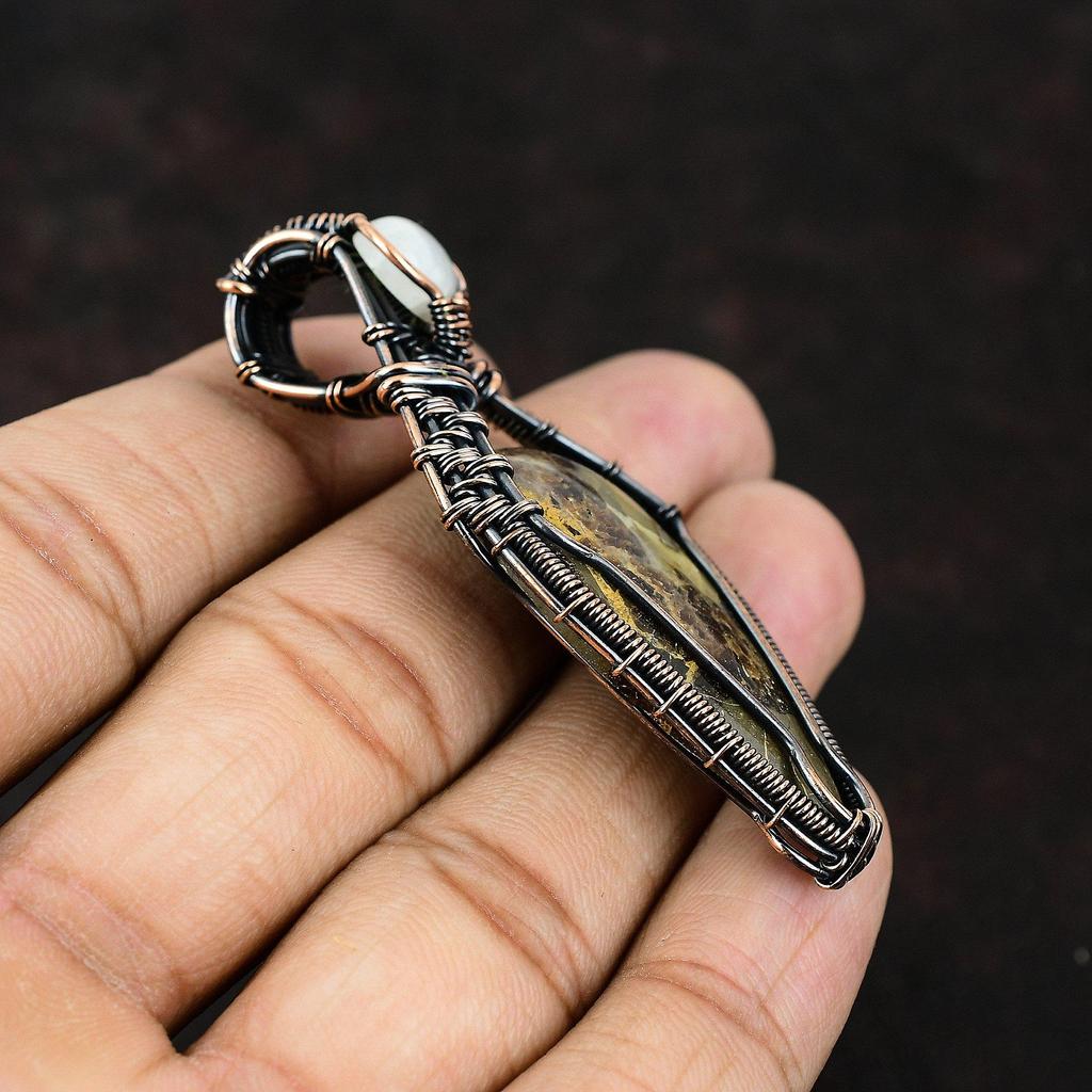 Септрианский медный кулон, медная проволока, обернутые ювелирные изделия, кулон с драгоценным камнем, Радуга, лунный камень, ювелирные изделия, подарок для матери, септические украшения для женщин