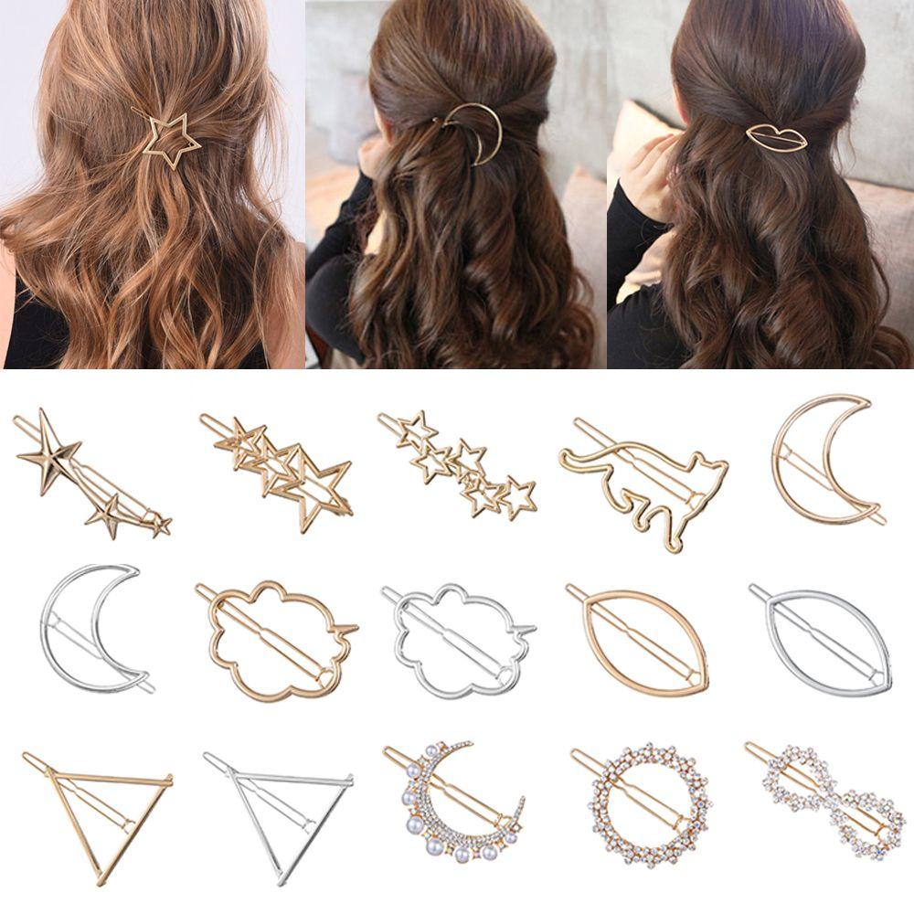 Ornaments Barrette Metal Hairpins Moon Circle Hairgrip Woman Hair Accessories Triangle Hair Clip