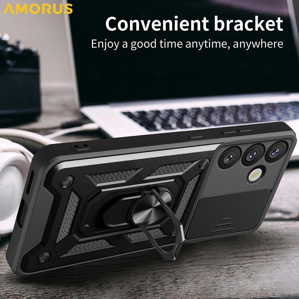 For Samsung Galaxy S26+ Case with Slide Camera Lid PC + TPU Kickstand Phone Cover