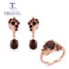 12ct Natural Red Garnet Gemstone Silver Jewelry Set Ring Earring Oval Cut 8*10mm Fine Jewelry for Women Mom Nice Gift