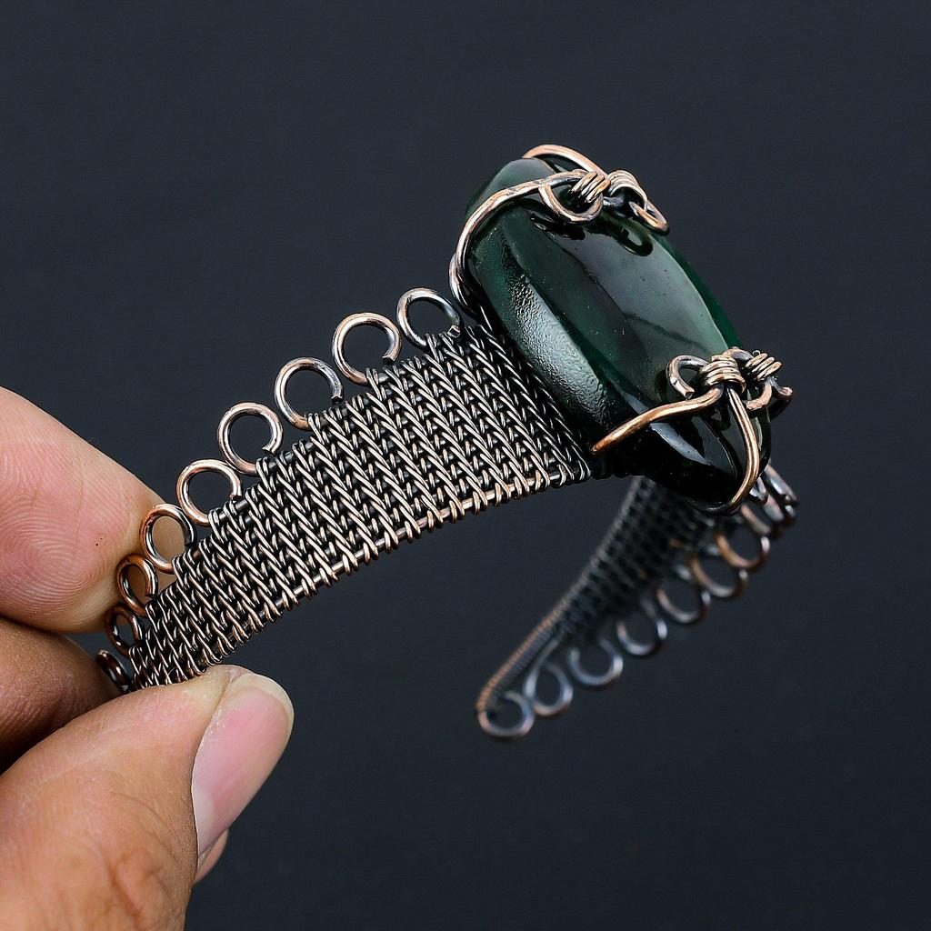 Зеленый флэш-лабрадорит, драгоценный камень, чистая медная проволока, завернутая в манжеты/браслет ручной работы, ювелирные изделия для подарка