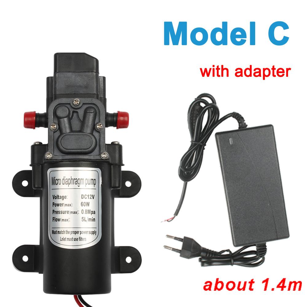 DC 12V 60W Micro Electric Diaphragm Water Pump Automatic Switch 5L/min High Pressure Car Washing Spray Water Pump 0.8Mpa 5L/min