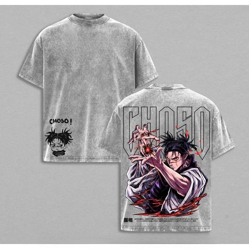 Футболка с принтом Аниме Jujutsu Kaisen Чосо Мужская Женская Стирка Хлопок Винтаж Свободная Футболка Харадзюку Мужская Футболка с коротким рукавом