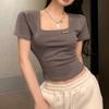 Модная повседневная футболка с коротким рукавом, женская облегающая футболка 2024 года, летние хлопковые офисные женские сексуальные укороченные топы, элегантная простая женская футболка с круглым вырезом 24380