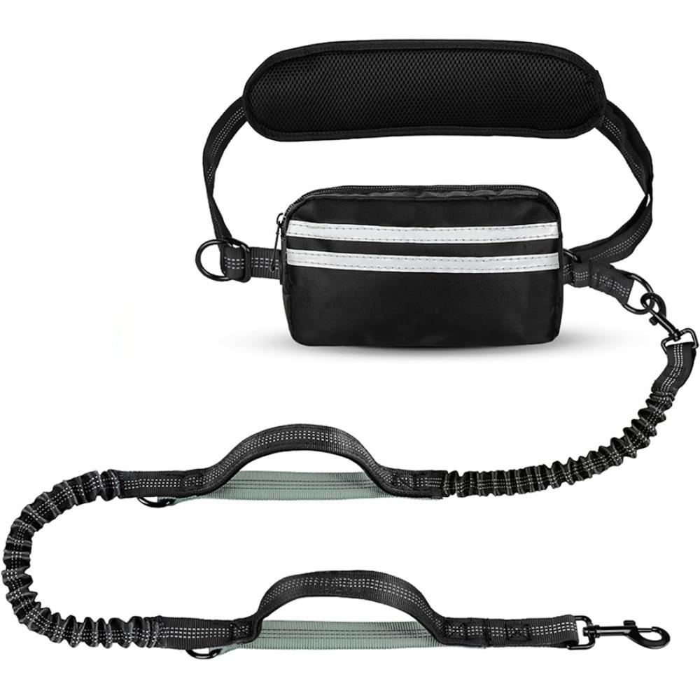 Reflective Strip Dog Running Waist Leash Retractable Double/Single Rope Dong Walking Leash Adjustable Waist Belt Padded Handles