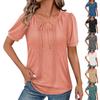 Женский круглый вырез с галстуком, модный повседневный однотонный топ с короткими рукавами