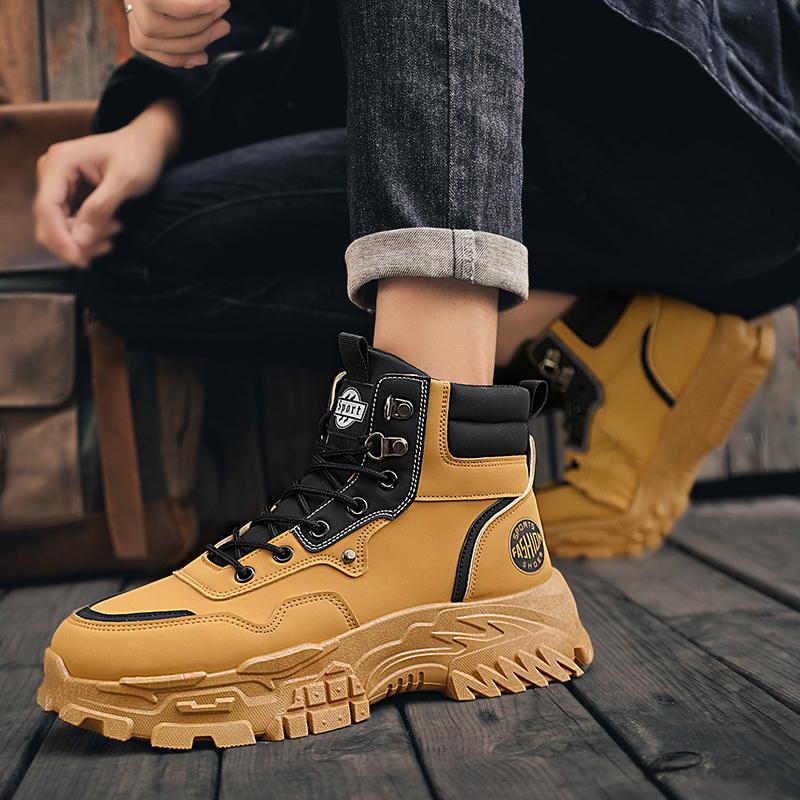 Autumn Men's Platform Boots Street Trend Men's Casual Motorcycle Boots 2024 New Comfortable Breathable Wear-resistant Work Boots