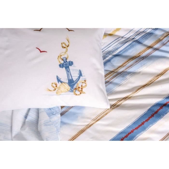 Parure de lit - 1 housse de couette 220 x 240 cm + 2 taies d'oreiller 60 x 60 cm - 100% coton renforcé - Bleu