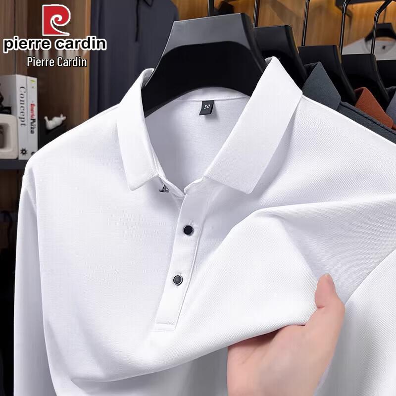 Pierre Cardin Мужская рубашка-поло с длинным рукавом из смеси шелка тутового дерева