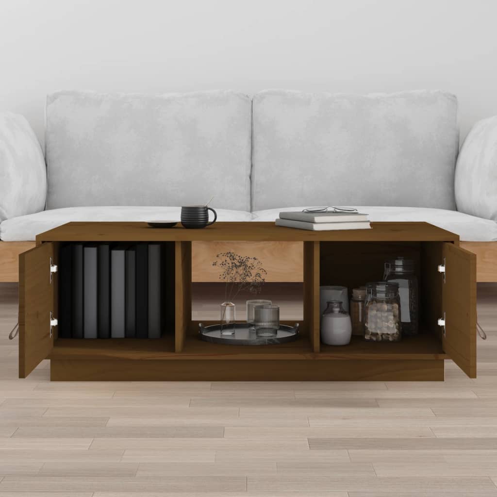 Vidaxl Stolik Kawowy, Miodowy Brąz, 100X50X35 Cm, Lite Drewno Sosnowe