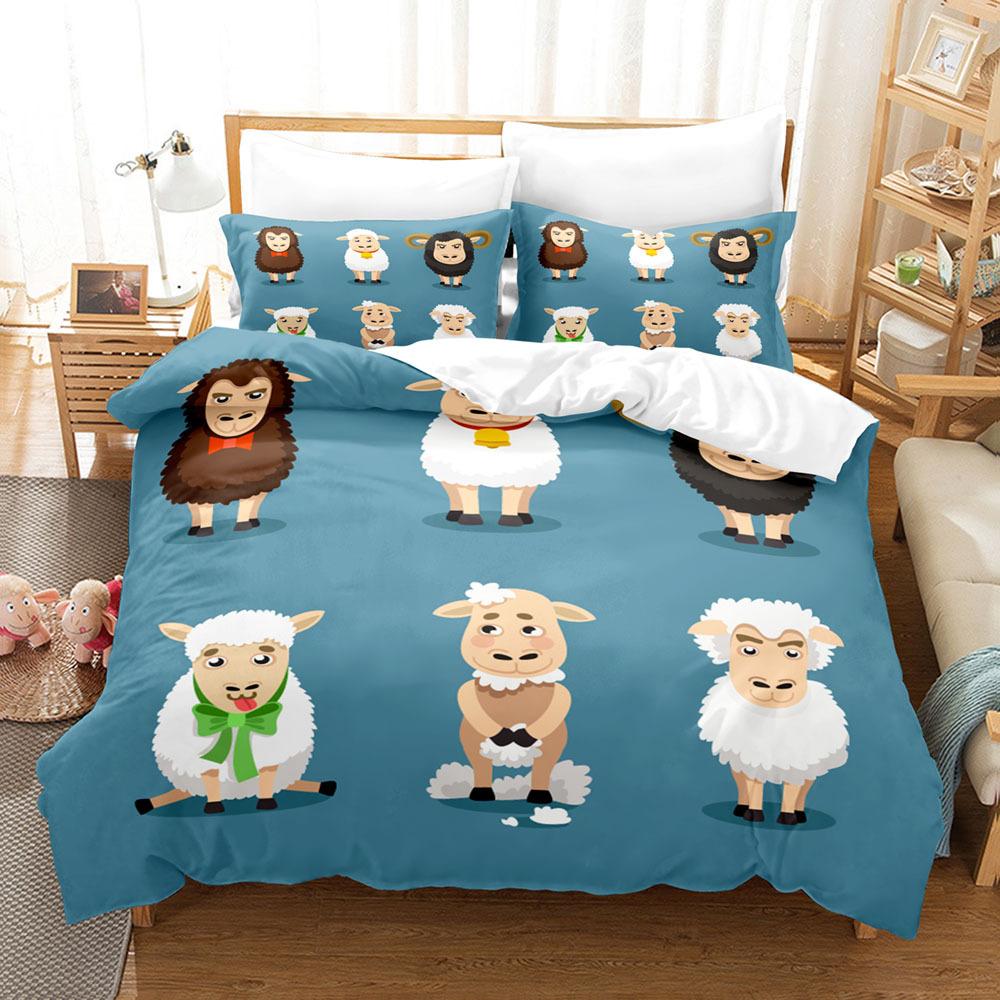 Комплект постельного белья с изображением животных, мультяшный узор в виде белой овцы, кавайный, King Queen Twin, полный размер для детей и подростков, комплект постельного белья из полиэстера