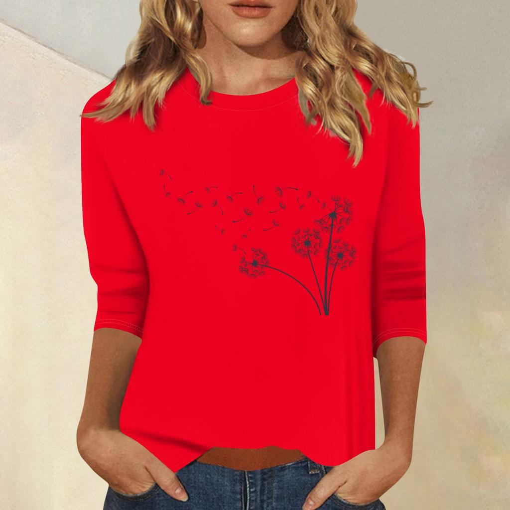 Women's Fashion Casual  Printed Seven Sleeve Round Neck Top