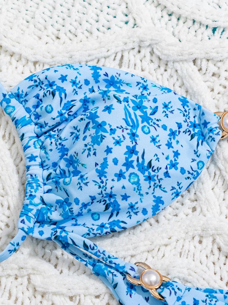 Triangle Strap Pearl Sexy Bikini Split Swimsuit