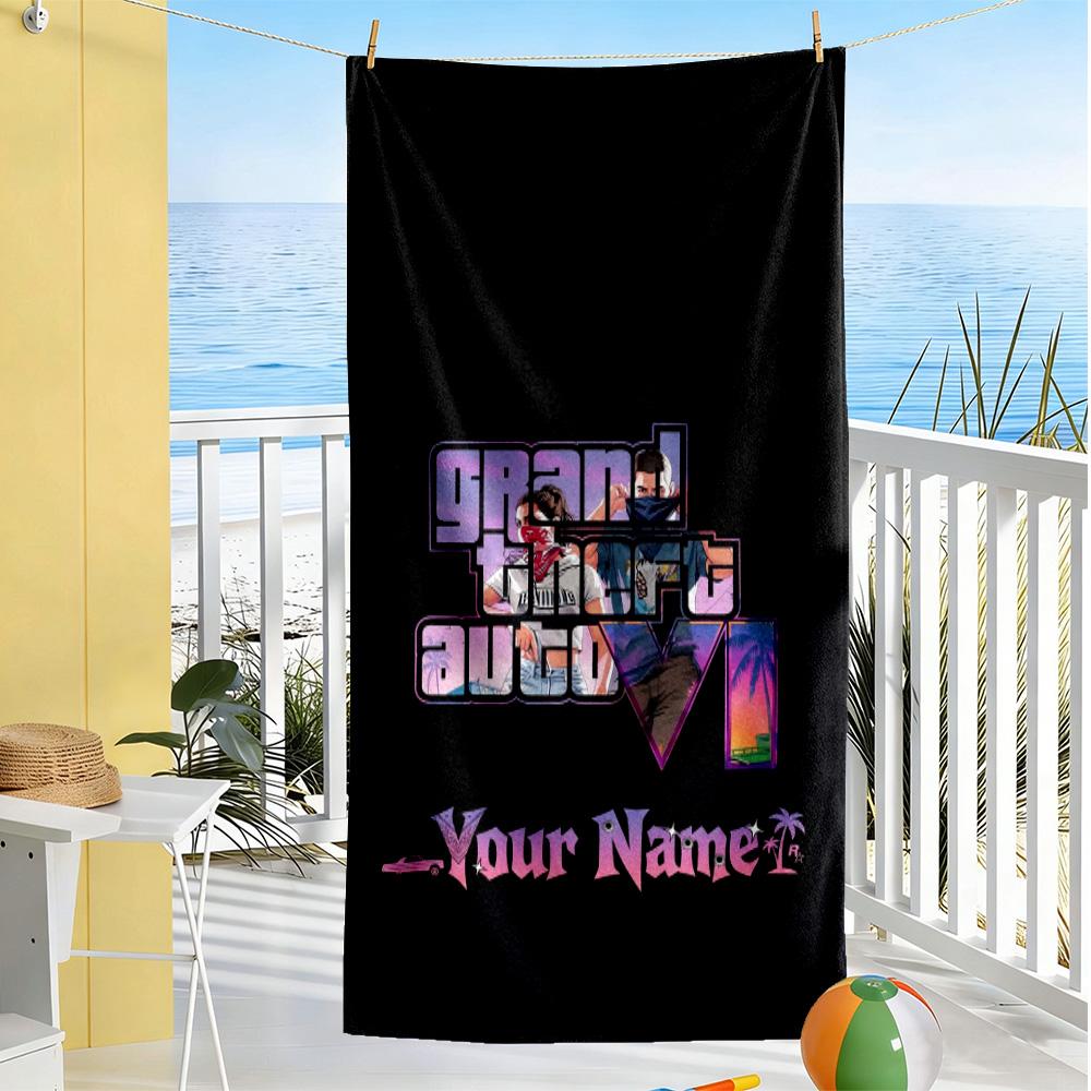 Grand Theft Auto Customized Name Beach Towel Quick-Dry Soft Microfiber Suitable for Swimming Gym Camping Yoga Vacation