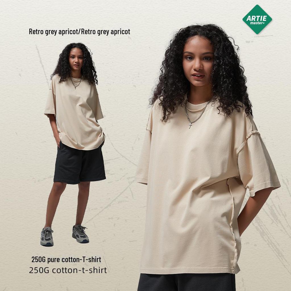 Футболка мужская ARTIE Retro Washed с коротким рукавом 2024 года — свободный крой, модная, 250 г, с оборками для весны/лета