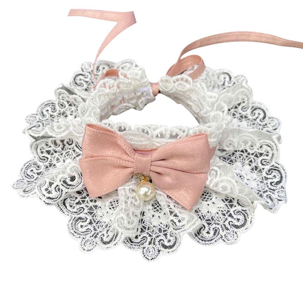 Fashion Neck Strap Dog Saliva Towel Lace Bowknot Pearl Collar Dog Neckerchief Puppy String Bib