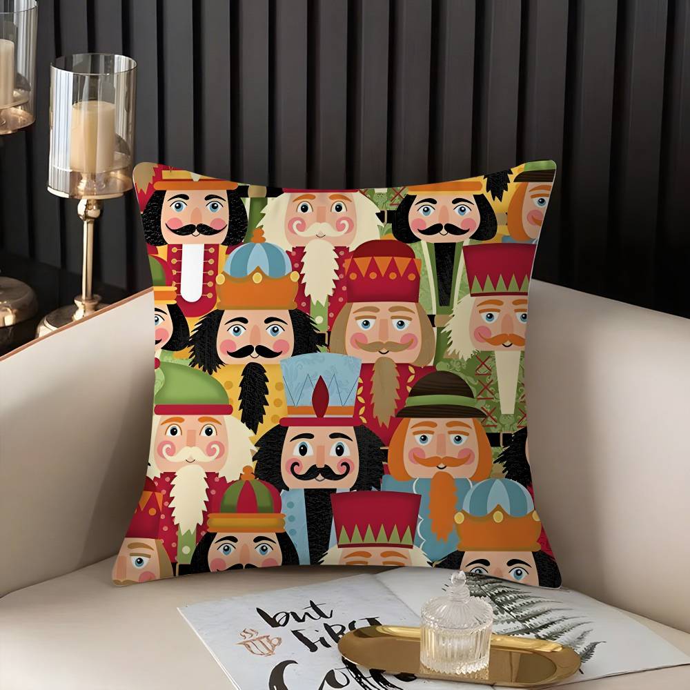Nutcracker Soldier Christmas Pillow Case Home Dorm Chair Back Short Plush Double-sided Printing Office Nap Time Cushion Cover