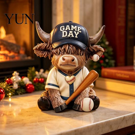 Decorative Calf Figurine 2Pcs Baseball Bull Figurines, Creative Resin Animal Statue for Desk Shelf, Matte Finish Home Office Decor, Unique Gift