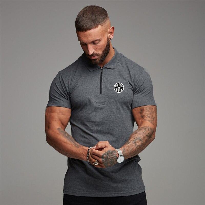Muscleguys Модная хлопковая футболка-поло в английском стиле для фитнеса, мужская рубашка-поло на молнии, брендовые футболки с короткими рукавами для спортзала, бодибилдинга