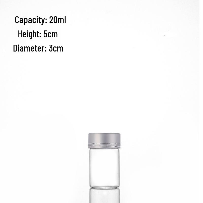 High-Transparency Glass Control Bottle with Silver Cut-Line Aluminum Cap, Portable 30mm Sealed Agarwood Display Bottle.