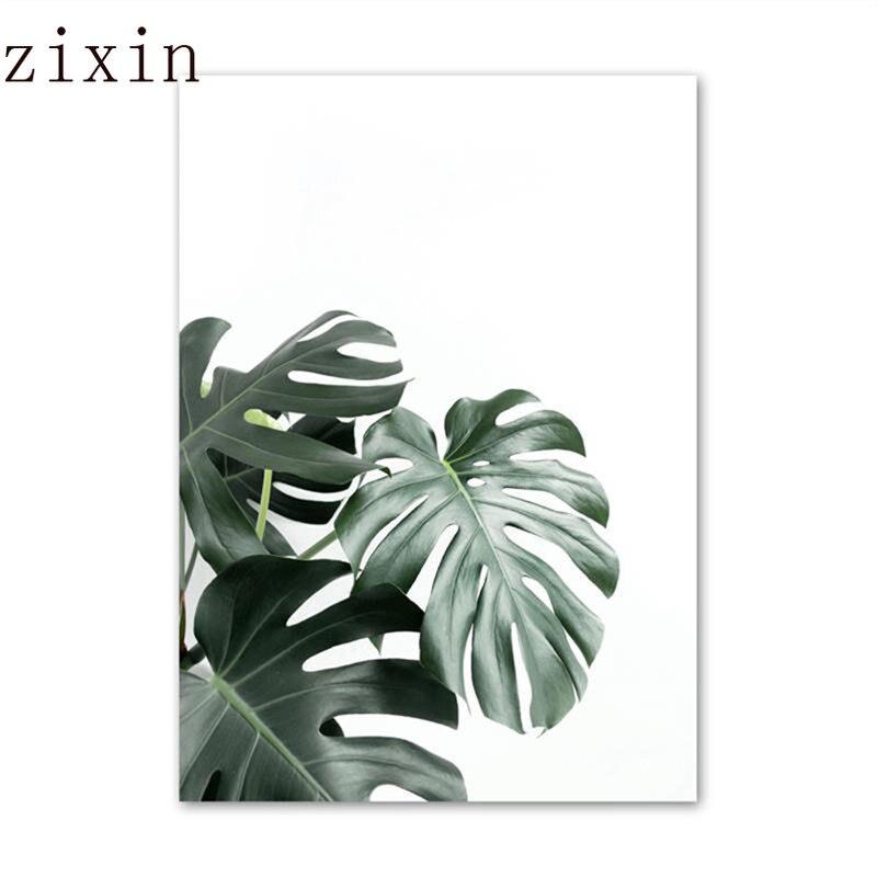 Зеленая картина Монстера с листьями эвкалипта, настенное искусство, холст, картина, скандинавский постер, чернильная ладонь для гостиной, спальни, домашний декор
