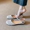 Spot Version~ French Woven Hollow Design Outer Wear Soft Leather Sandals Women's Word with Camellia Round Head Flats