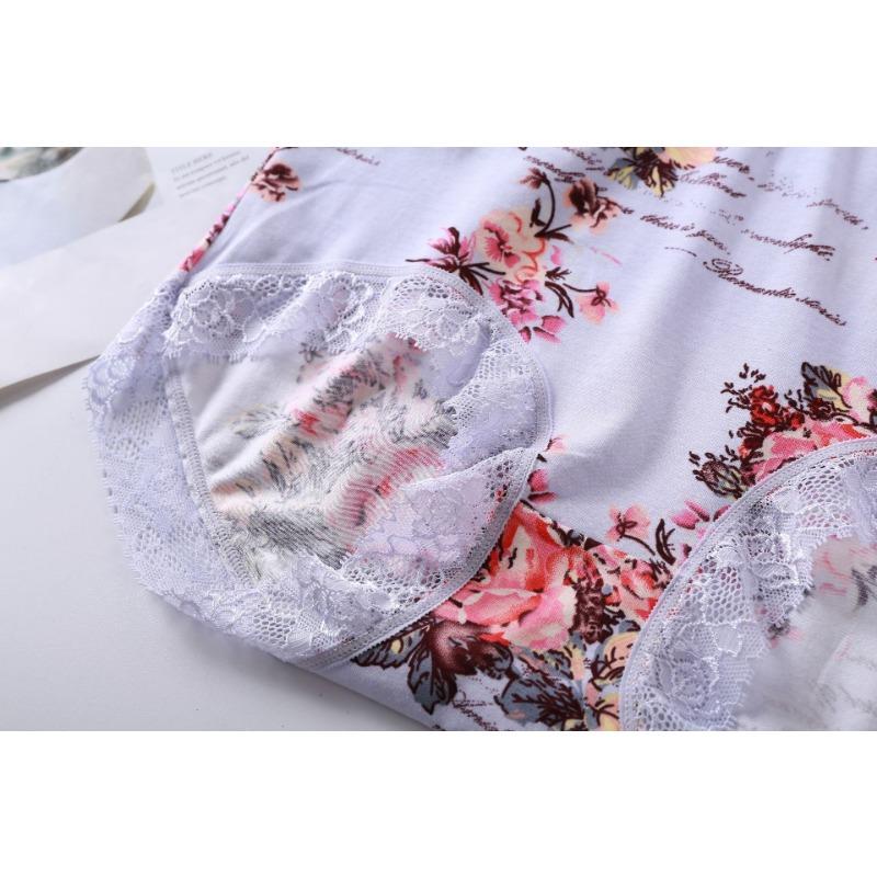 Нижнее белье из хлопка со средней талией, эластичные, дышащие, с принтом, кружевные трусики с треугольными чашечками