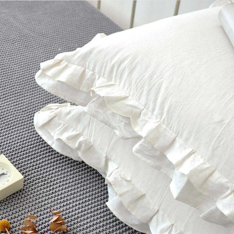1 Pair European Style Cotton Wrinkle Elegant Pillow Cases Ruffle Design Pillow Cover Ruffle Princess Pillowcase 48*74cm