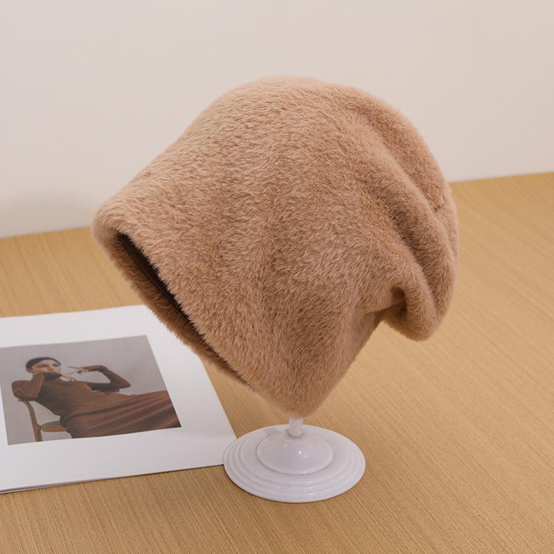 Женская ветрозащитная вязаная шапка - Пушистая, теплая, подходит для большой головы, идеально подходит для осени и зимы на открытом воздухе