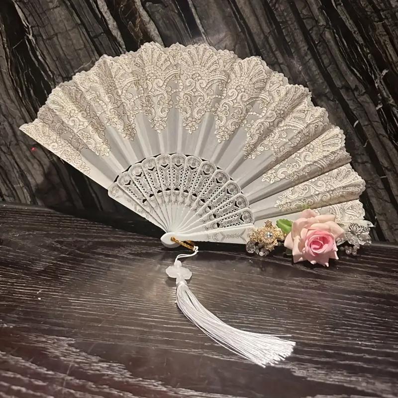 1PC Rose Hot Stamping Fan Lolita Wine Red Rose Fan Decorative Ornaments Lace Rose Folding Fan COS Prop 3 Styles